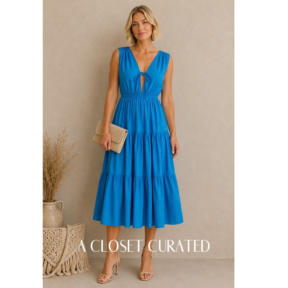 Charina Sarte Thylane Organic Cotton Midi Dress XS Blue NEW